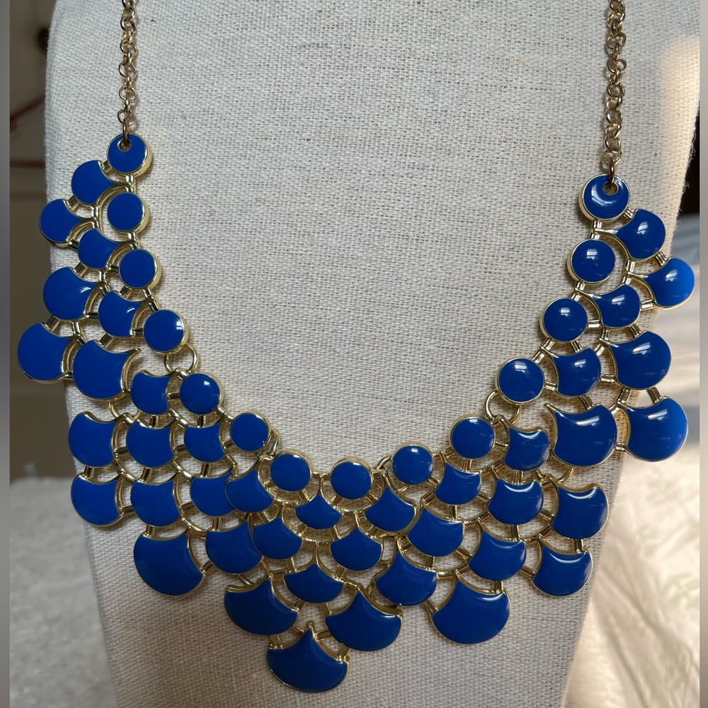 Jane Stone Prussian Blue and Gold Tone Statement Necklace